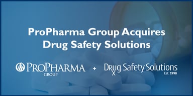 ProPharma Group Logo and Drug Safety Solutions acquisition announcement banner.