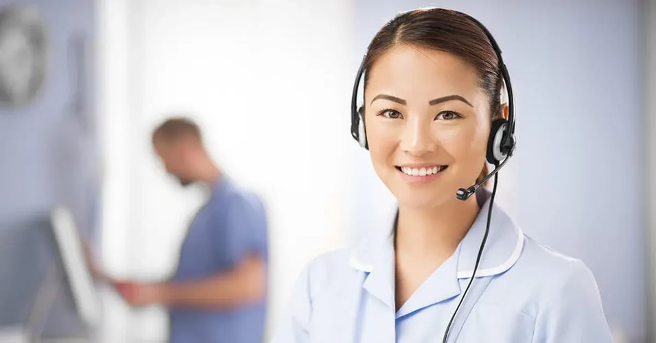 Call center woman smiling