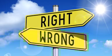 Wayfinding signs with arrows showing 'right' and 'wrong.'