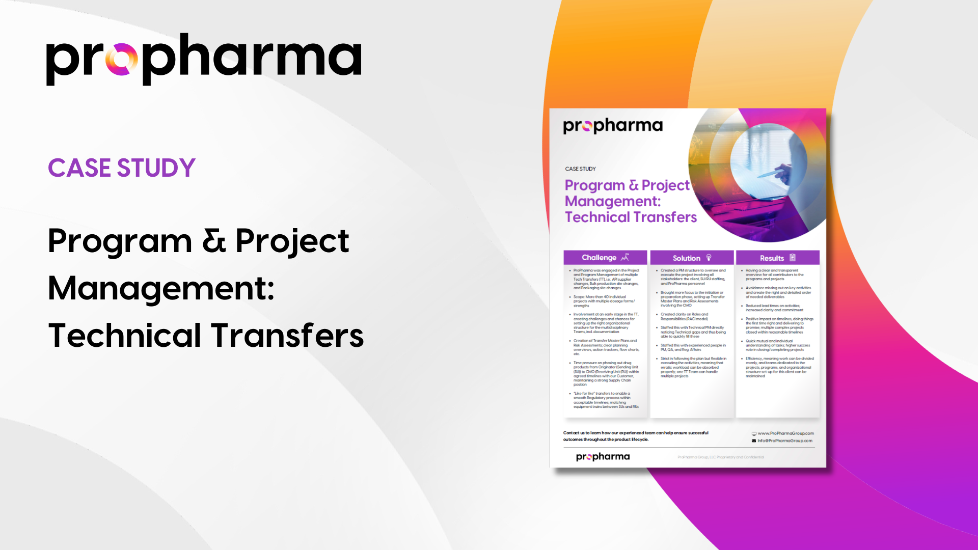Program & Project Management: Technical Transfers